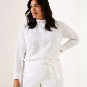 LOFT White 16 Plus Eyelet Long Sleeve Shirt